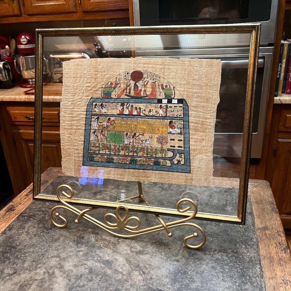 Vintage 1960’s Hand Painted Egyptian papyrus Painting.  From Luxor.